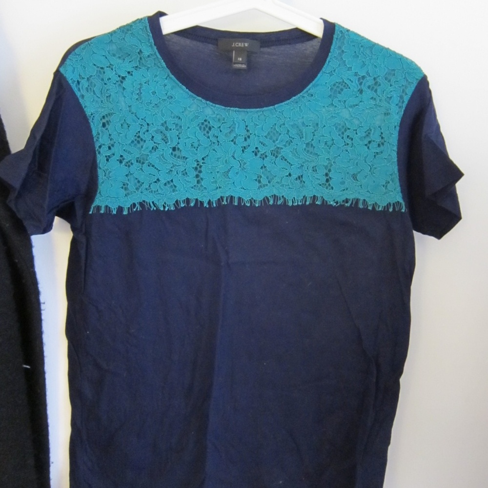 J Crew Lace Panel Shirt Navy/Green XS New